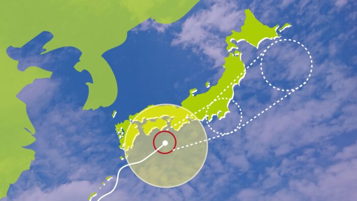 日本列島と台風の進路を示したイメージ