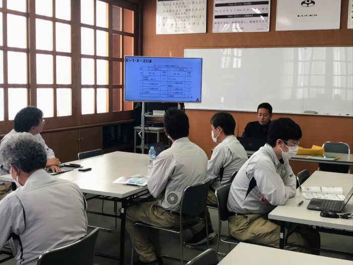 ウレタン防水に関する社内勉強会の様子